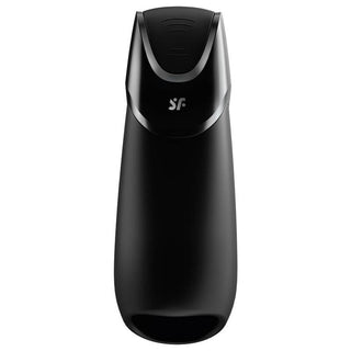 En elegant svart termos med en slät design och böjt lock speglar subtilt elegansen hos Satisfyer Men Vibration+ för diskret daglig användning.