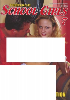 Omslaget till Vuxentidning School Girls 7, med titeln Teenage School Girls, visar en man och kvinna delvis täckta av vita rutor, vilket tyder på sensuella berättelser inuti.