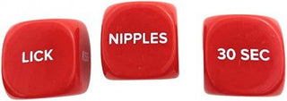 Jo Sextärningar 3-pack i rött visar LICK, NIPPLES och 30 SEC på varje tärningsyta, vilket ger en rolig twist till din intimitet.