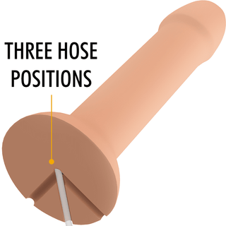 Illustration av Sprutdildo Mythology Flipper, ett cylindriskt föremål med tre interna slangplaceringspositioner. Den har en realistisk design och är tillverkad av kroppssäkert silikonmaterial för säker säkerhet och funktionalitet.