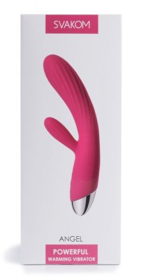 Svakom Angel erbjuder ökad njutning med sin kraftfulla värmande funktion och har en elegant rosa design med en metallisk bas.