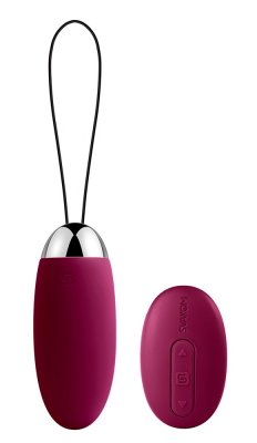 Elva Violet Vibrerandeägg är en vinröd, äggformad sexleksak med öglehandtag och fjärrkontroll.