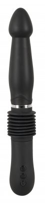 You2Toys Thrust Vibrator är en personlig massageapparat i svart silikon med en avsmalnande spets, räfflade handtag och kraftfulla vibrator för en förbättrad upplevelse.