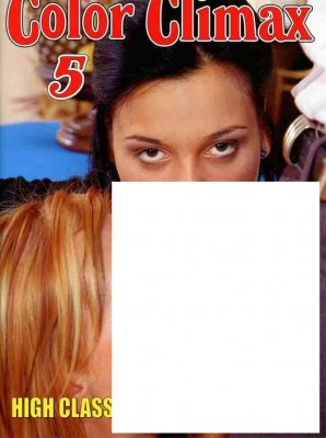 Två personer delvis skymd av en vit rektangel, med fet text upptill och nedtill, antyder sensuella berättelser från en erotisk värld i Vuxentidning Color Climax 5.