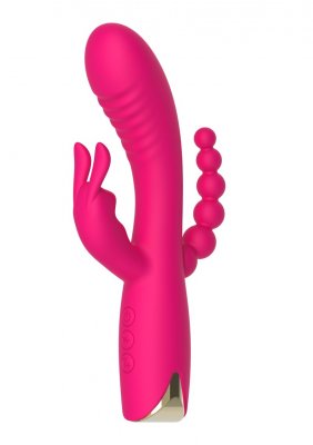 Upptäck Aphrodite Triple Vibrator i rosa, som erbjuder dubbel stimulering med pärlor och en räfflad spets. Den har handtagskontrollknappar, en vattentät design och kraftfulla motorer för en oförglömlig upplevelse.