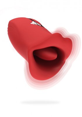 En röd, stiliserad Mario-hatt vrider sig som en livlig Toyjoy The Kisser, vilket skapar en suddig, dynamisk effekt.