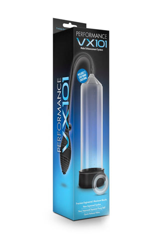Upptäck Penispump Performance VX101 Male Enhancement System, med en omfattande design och bild för att framhäva dess fördelar. Upplev förbättrad potens och en ökad storlek, skapad för att öka självförtroende och tillfredsställelse.