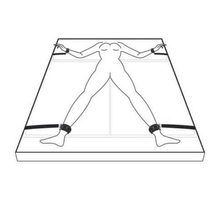 Illustration av sängfästen med hand- och fotbojor för bondage