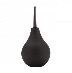 Svart analdusch i gummi med smal pip och ergonomisk pump för rengöring