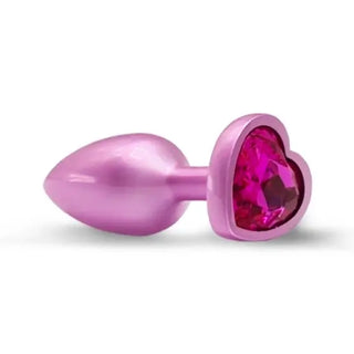 Rosa metallbuttplug med hjärtformad kristallbas i rödrosa färg