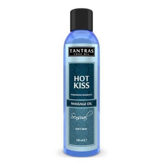 Flaska med Tantras Hot Kiss massageolja med feromoner, 150 ml