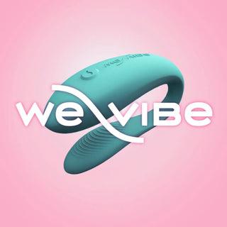 We-Vibe parvibrator i turkos silikon på rosa bakgrund