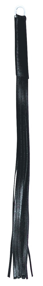 Läderflogger 45 cm är en viktig BDSM-modell och har en svart PU-läderdesign med ett ringhandtag och flera elegant släpande långa tofsar.