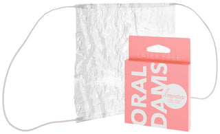 Loovara Oral Dams Latexfria, 3-pack, rosa förpackning; latexfria munskydd i rektangulära förpackningar.