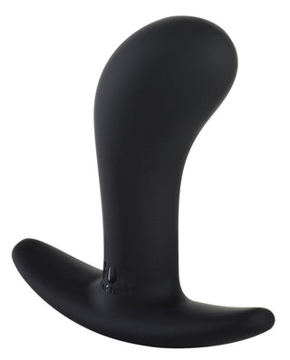Fun Factory Bootie är en svart, böjd analstimulator i silikon med en T-formad bas, utställd mot en vit bakgrund.