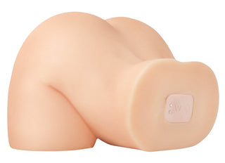 PDX Elite Shake Ass Masturbator är en realistisk silikonmodell av en mänsklig torso med Fanta Flesh-struktur, som framhäver nedre delen av ryggen och höfterna. Den har en slät yta med etiketter "W" och "Q" vid basen för enkel identifiering.