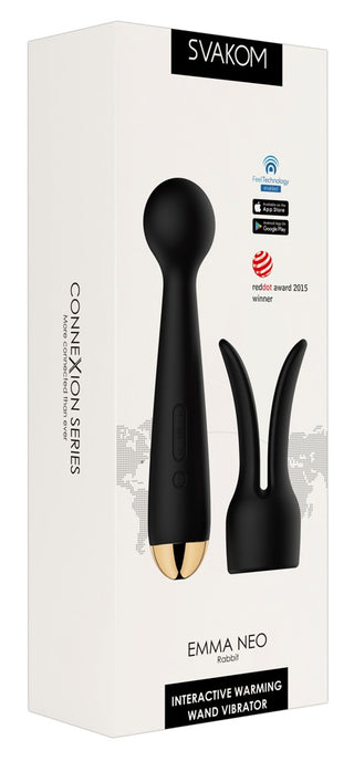 Upptäck Svakom Emma Neo, en elegant svart interaktiv värmande stavvibrator med tillbehör. Denna app-kontrollerade enhet kombinerar innovativ teknik med oöverträffad njutning för en förhöjd upplevelse.