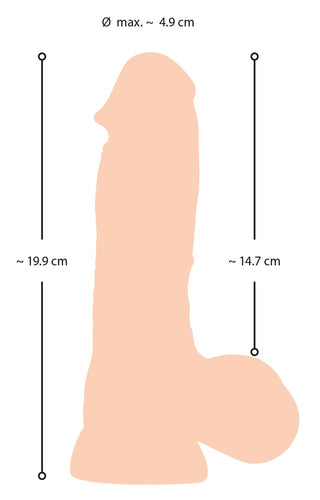 Nature Skin Realistisk Dildo 20 cm har en 4,9 cm diameter, 19,9 cm höjd och 14,7 cm bredd för en mer realistisk upplevelse.
