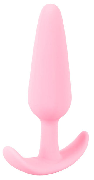 Cuties Mini Buttplug Rose, tillverkad av kroppssäkert silikon och med en utsvängd bas, är vackert utställd mot en vit bakgrund.