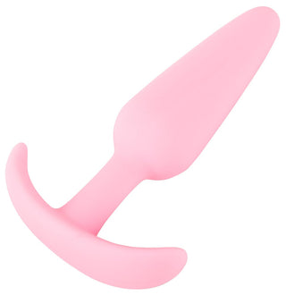 Cuties Mini Buttplug Rose är gjord av kroppssäkert silikon och har en rosa design med en avsmalnande spets och böjd bas.