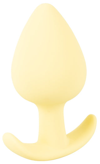 Cuties Mini Buttplug Gul har en slät, lökformad topp och ett böjt handtag för enkel användning, tillverkad av kroppssäkert silikon i gult.