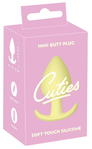 Cuties Mini Buttplug Gul" i rosa framhäver dess flexibla, kroppssäkert silikonkonstruktion och mjuka design.