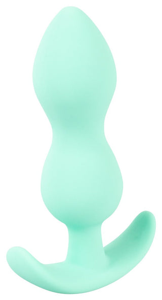 Cuties Mini Buttplug Grön, tillverkad av kroppssäkert silikon, kommer i mintgrönt och har en böjd bas för enkel hantering.