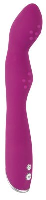 Sweet Smile - A & G-Punkts Vibrator är en lila krökt silikonmassageapparat med strukturerade knölar, kontrollknappar och 7 vibrationslägen för förbättrad G-punkts- och A-punktsstimulering.
