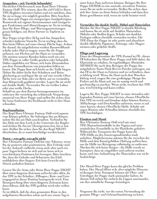 Ultimate Fantasy Mandy Sexdoll från hautfarbenem Silikon med naturgetreuem Design, dargestellte Pflege- und Reinigungshinweise.