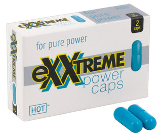 EXXtreme Power Caps för Honom produktask med två synliga blå kapslar, vit förpackning och text som anger att det finns två kapslar inuti.
