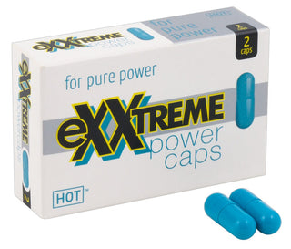 EXXtreme Power Caps för Honom produktask med två synliga blå kapslar, vit förpackning och text som anger att det finns två kapslar inuti.