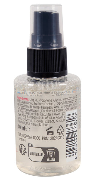 2in1 Clean Intim & Toy Cleaner i en genomskinlig pumpflaska av plast med ingredienslista och streckkod, idealisk för vegansk rengöring av sexleksaker eller som alkoholfri spray för rengöring av intimområden.