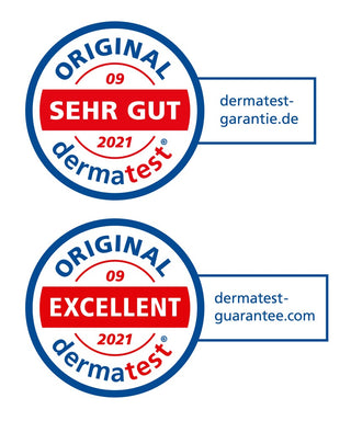 2in1 Clean Intim & Toy Cleaner fick två Dermatest-kvalitetsförseglingar 2021 - SEHR GUT och EXCELLENT - vilket visar att vår veganska rengöringsspray för sexleksaker och intimområden uppfyller högsta standard.