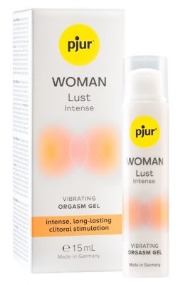 15mL Pjur Woman Lust Intense Vibrating Orgasm Gel, tillverkad i Tyskland, erbjuder intensiv njutning med klitorisstimulerande gel.