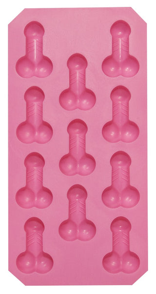 Penisformad Isbitsform är en rosa silikonbricka med tolv penisformade hålrum i tre rader - perfekt som en sexig ismaskin för fester eller möhippor.