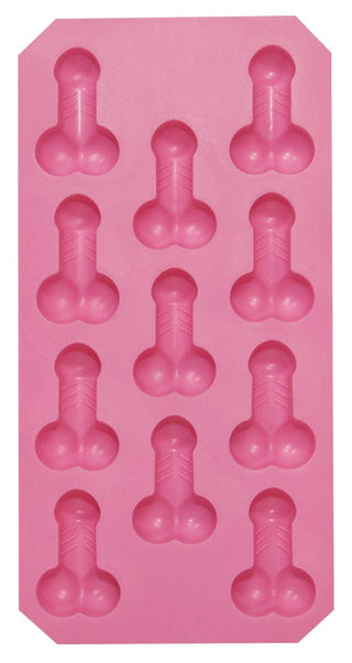 Penisformad Isbitsform är en rosa silikonbricka med tolv penisformade hålrum i tre rader - perfekt som en sexig ismaskin för fester eller möhippor.