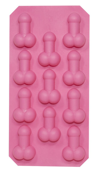 Penisformad Isbitsform är en rosa silikonbricka med 12 tecknade penisformade hålrum - perfekt för att göra lekfulla isbitar och göra festen eller sammankomsten roligare.