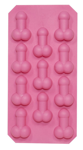 Penisformad Isbitsform är en rosa silikonbricka med 12 tecknade penisformade hålrum - perfekt för att göra lekfulla isbitar och göra festen eller sammankomsten roligare.