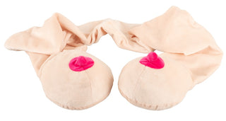 Boob Scarf Partyhalsduk är en rolig nyhetshalsduk med rosa bröstvårtor på beige tyg - en rolig present och perfekt partyplagg för en oförglömlig, fräck look.