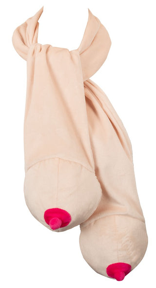 Boob Scarf Partyhalsduk - en beige halsduk utformad som två bröst med rosa bröstvårtor, ett riktigt partyplagg och en rolig present som garanterat väcker uppmärksamhet!.
