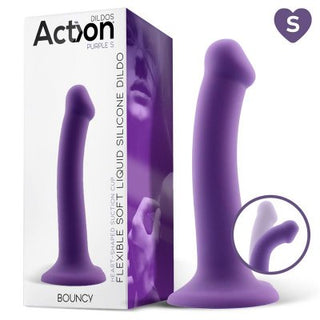 Liquid Silikon Dildo 16 cm, i en slående lila med en kraftfull sugkopp, är elegant uppvisad i sin förpackning.