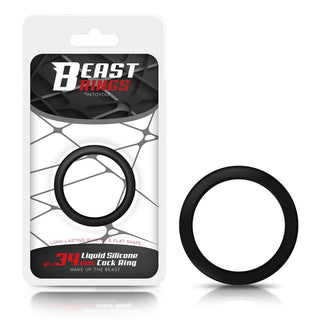 Beast Rings Cockring 3,4 cm förpackning har en elegant svartvit design med ett geometriskt mönster och slogan "Wake up the beast", som lovar att förlänga erektionen.