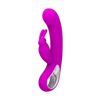 PrettyLove Webb Rabbitvibrator är en lila, ergonomiskt utformad dubbelvibrator med klitorisstimulator för dubbla njutning och effektiv klitorisstimulans.