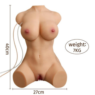 En vibrerande TPR XISE Merida-torso i en realistisk hudfärg, som mäter 40 x 27 cm och väger 7 kg.