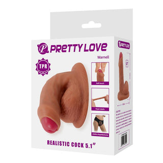 5,1-tums dildo i vattentät TPR, ljusrosa färg, slät realistisk design, visas i produktförpackning.