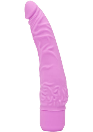 ToyJoy Realistisk Slim Vibrator är en rosa, texturerad dildo gjord av silkeslen silikon, med en slät, böjd spets för ultimat njutning.
