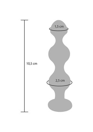 ToyJoy Diamond Star Beads är gjorda av nickelfritt aluminium, med en kurvig design med tre bultformade sektioner och en platt bas. Den mäter 10,5 cm på höjden, med diametrar på 1,5 cm för den övre delen och 2,5 cm för den mittersta delen.