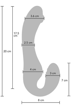 Upptäck den eleganta Strapless Strap-On Pulse-Vibe, tillverkad av kroppssäkert silikonmaterial. Detta moderna underverk har grå abstrakta former med olika dimensioner i centimeter, som blandar stil och säkerhet för precision i längd och bredd.
