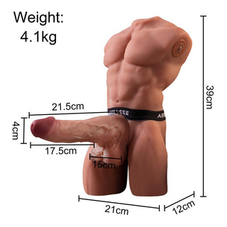 Realistisk, avtagbar dildo tillverkad av hudfärgat TPR, med angivna mått, 39 cm lång, väger 4,1 kg.