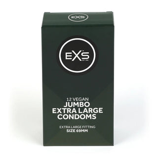 EXS Jumbo Kondomer 12-pack: Extra stor, veganska kondomer av naturlig latex, storlek 69 mm, 12 stycken i förpackningen.